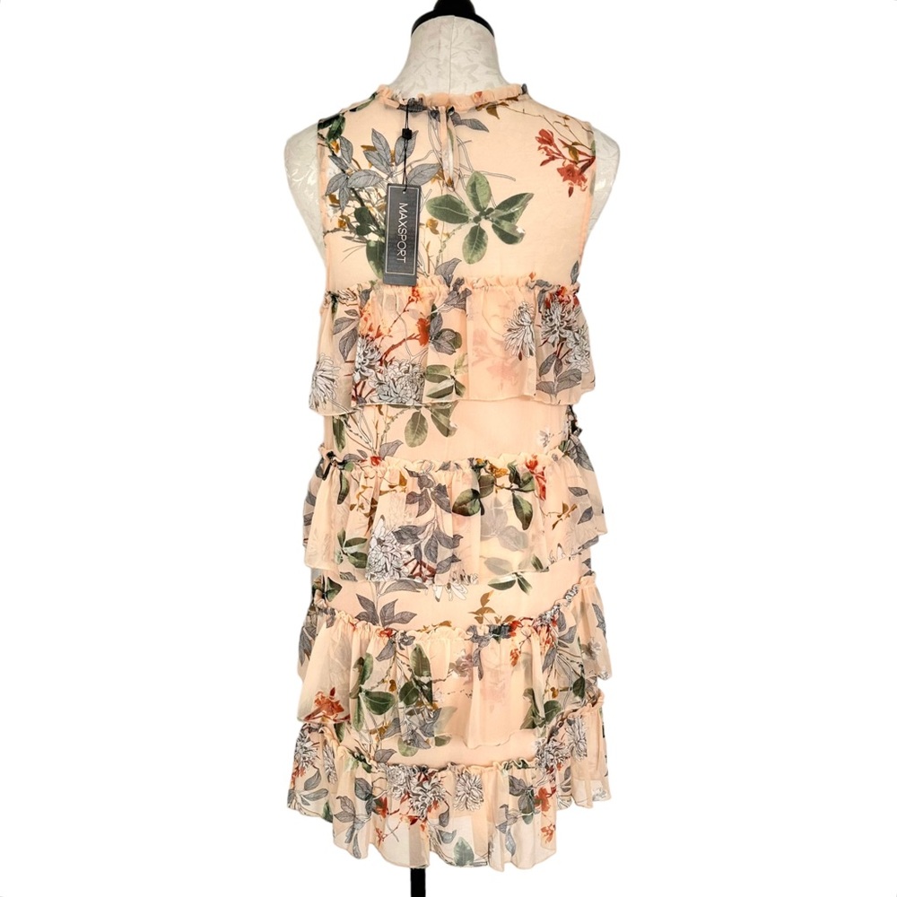 Maxsport NEW Tiered Ruffle Dress Chiffon Floral Peach Sleeveless  Size Medium - Picture 7 of 16